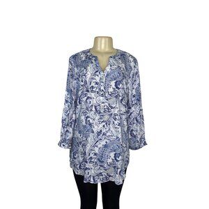 Grand & Greene Blue Womens Long Sleeve Paisley Tunic Top Sz M